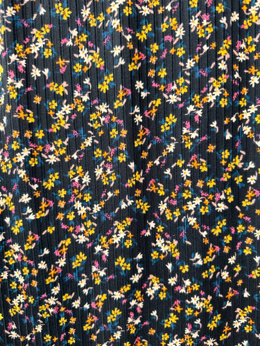 Multicoloured Floral on Black Wide Rib Knit - 2m Pre-Cut - Grade B