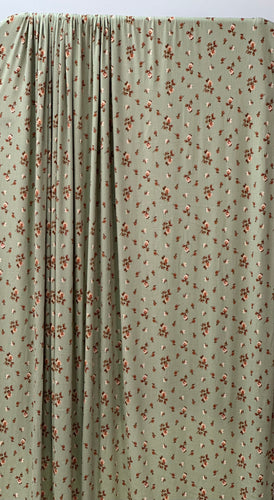 Floral Print Sage Green Rib Knit - 2m Pre-Cut - Grade B
