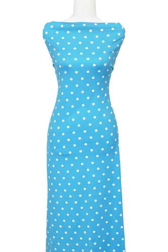 Dancing Dots in Blue - $20 pm - Double Brushed Poly