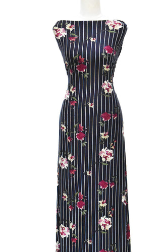 Stripes in Bloom in Navy   $20 pm - Single Brushed Poly