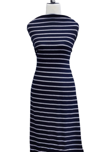 Navy & White Stripes - Rayon Spandex - Pre Cuts