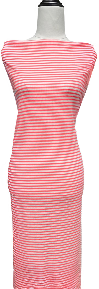 Neon Pink & Ivory Stripes - $20 pm - Rib – Lush Fabrics