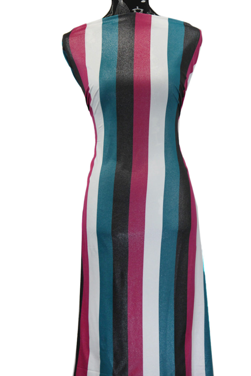 Berry & Silver Stripes - $18 pm - Double Brushed Poly