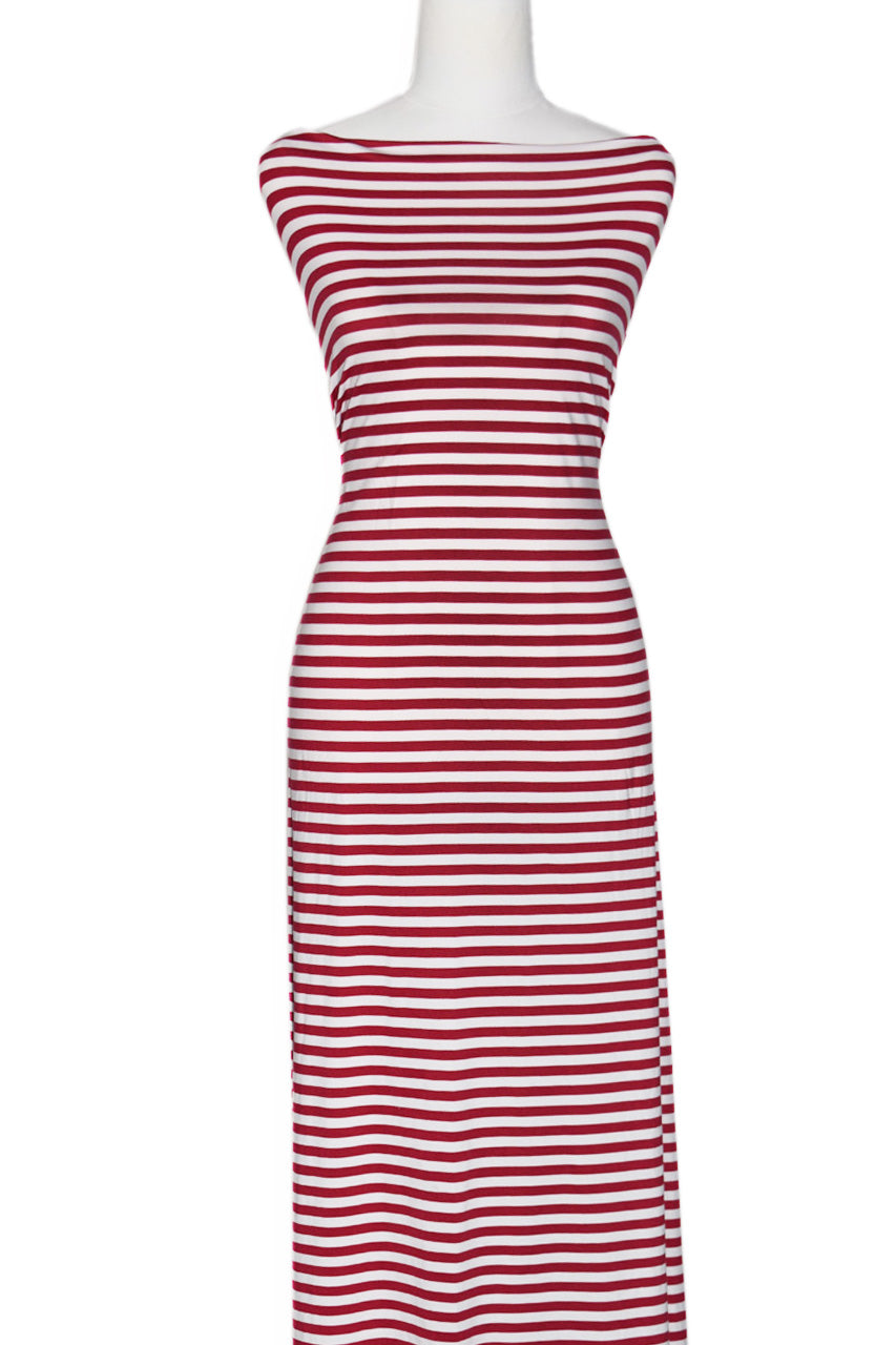 Burgundy and Ivory Stripes - $18 pm - Double Brushed Poly