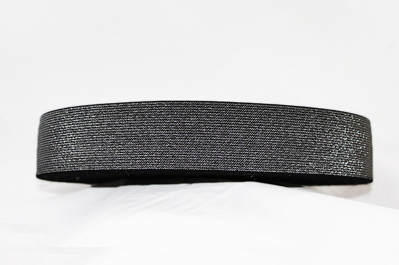 Black with Silver Sparkle 50mm wide Exposed Elastic - $5.60 per metre