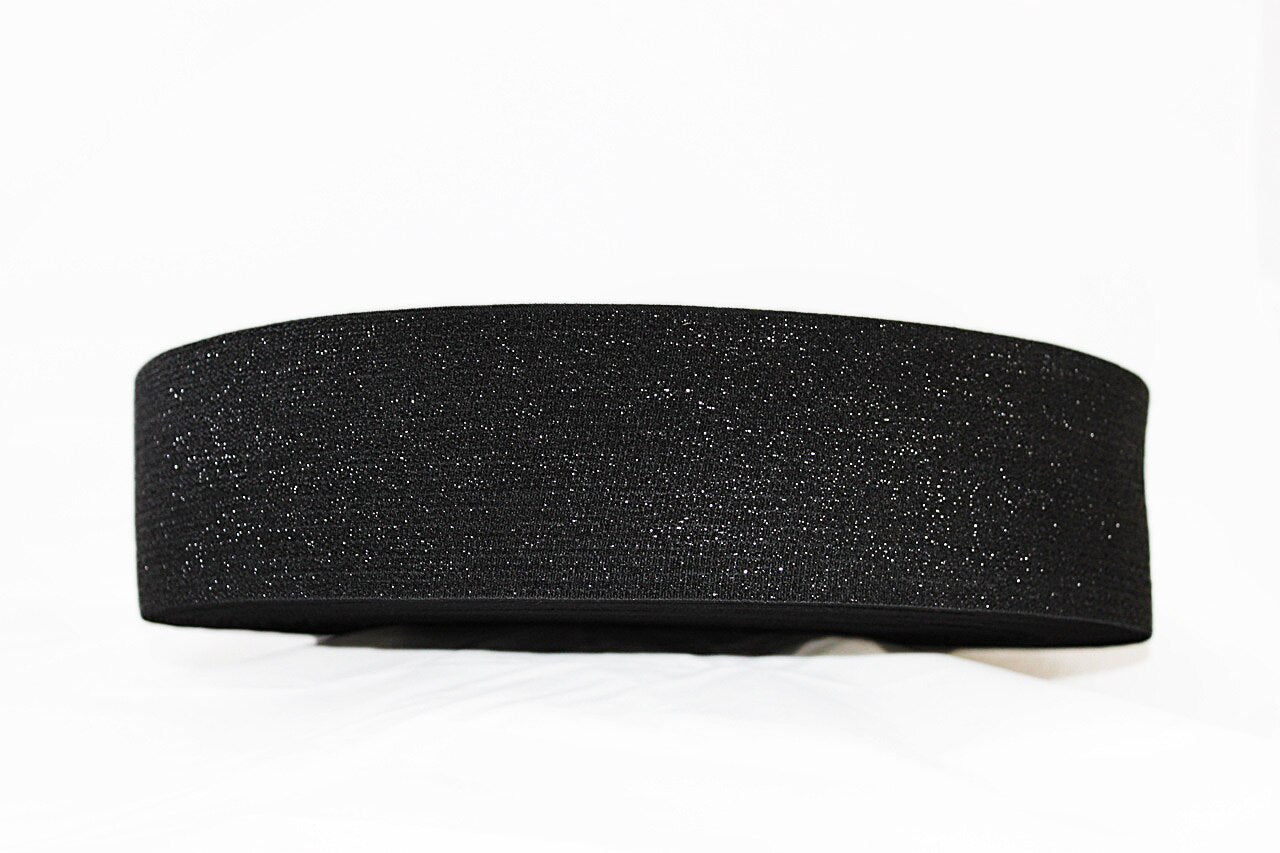 Black with Black Sparkle 73mm wide Exposed Elastic - $6.40 per metre