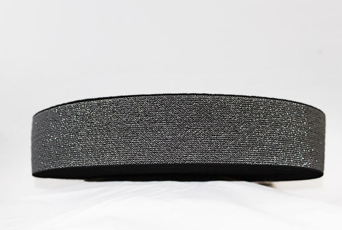 Black with Silver Sparkle 60mm wide Exposed Elastic - $6.00 per metre