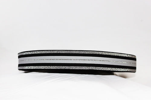 Black White and Silver 40mm wide Exposed Elastic - $5.60 per metre