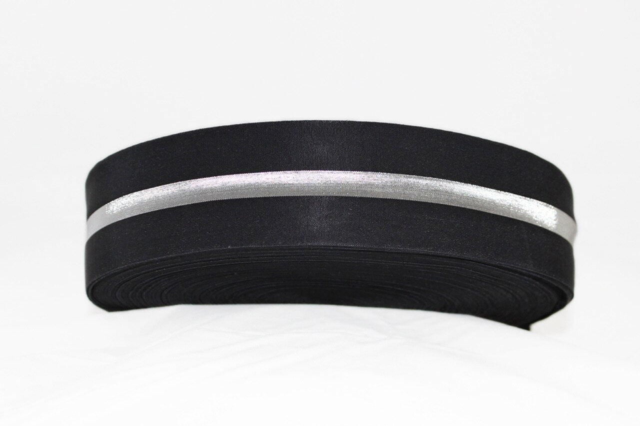 Black with Silver Stripe 50mm wide Exposed Elastic - $6.00 per metre