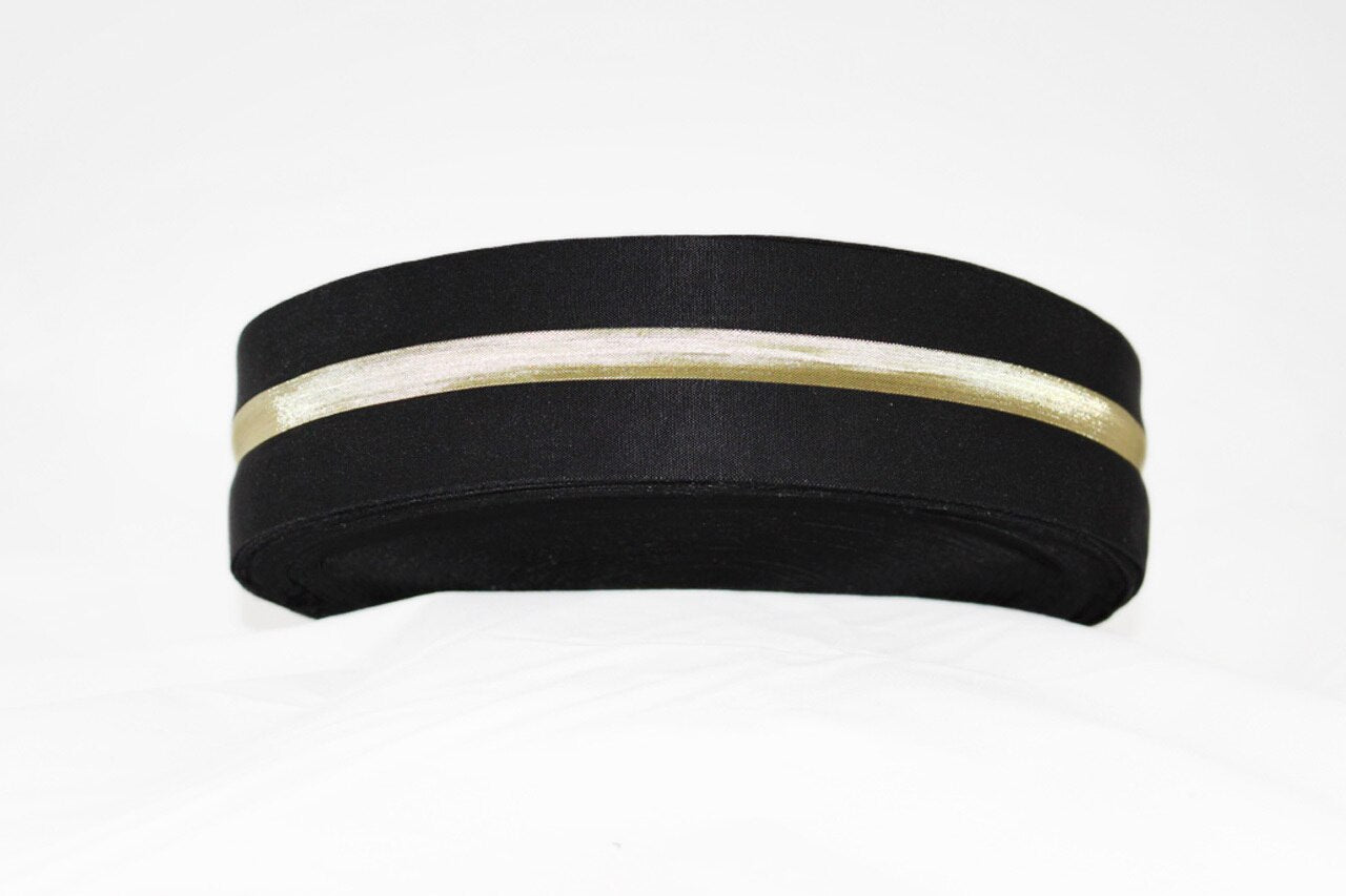 Black with Gold Stripe 50mm wide Exposed Elastic - $6.00 per metre