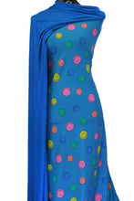 Load image into Gallery viewer, Smiley Faces in Blue Cotton Spandex - $18.50 pm