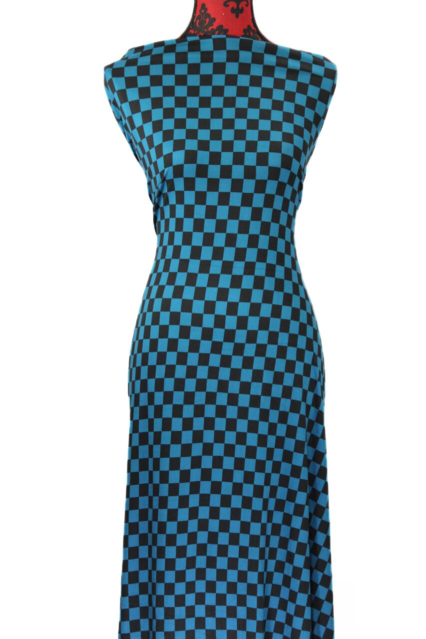 Teal Checks - $17.50 pm - Double Brushed Poly